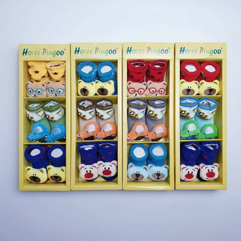 (3PCS)PROMO!!! KAOS KAKI BAYI BOX BONEKA ISI 3 / KAOS KAKI BOX BONEKA 3 IN 1 / KAOS KAKI ISI 3