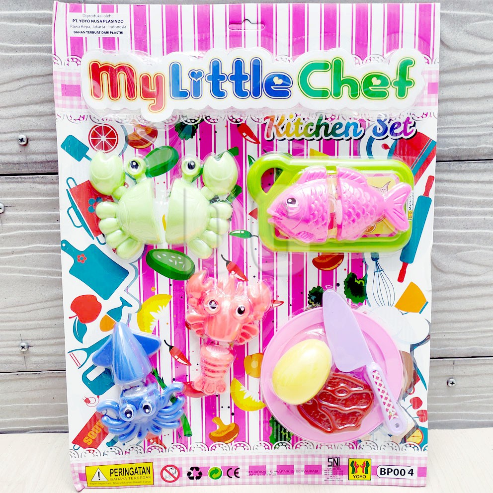 My Little Chef Kitchen Set Mainan Masak masakan Ikan Kepiting Cumi Potong Telur Pisau Talenan