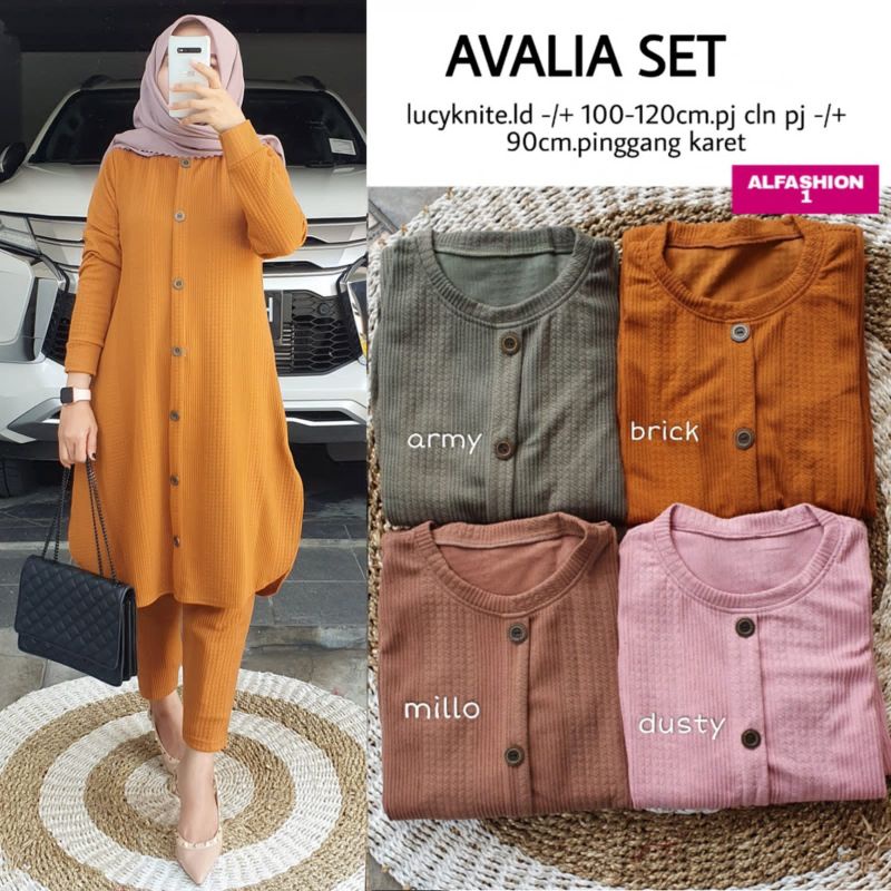 avalia set by alfashion/TUNIK bahan kaos knit import ld 120 /Long tunik jumbo xxxxl / setelan wanita