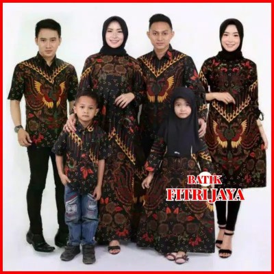 Batik Couple Batik Keluarga Ibu Ayah Dan Anak Maura Couple Sania Ruffle Modern ( Ulir Putih  )