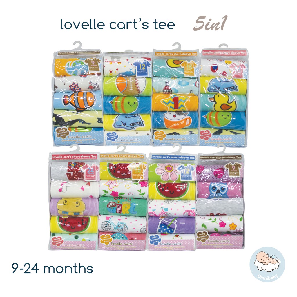 Lovelle cart's kaos lengan pendek bayi laki-laki/bayi perempuan 5in1 (SNI)