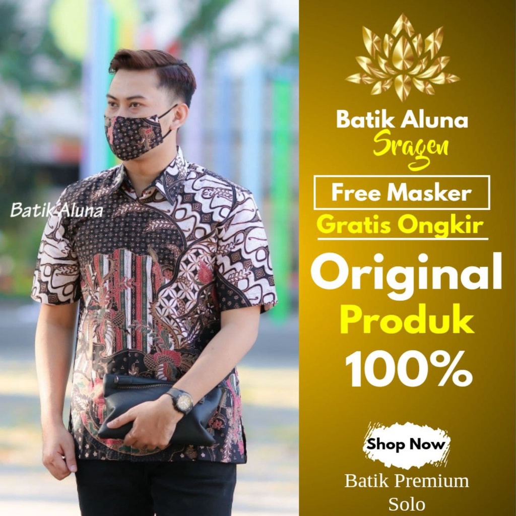 Aluna Batik Keris Pria Lengan Pendek Premium Casual Solo Motif Kombinasi Lapis Furing Original PD009