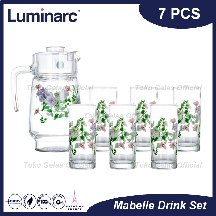 Luminarc Drink Set 7 Pcs Gift Box - Pitcher Set dan Gelas - Gelas Kaca - Premium Hampers Gelas Teko 