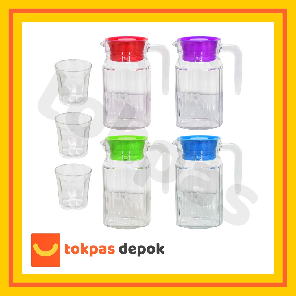 Pitcher Set 600 mL 4 Pcs / 1 Teko Kaca + 3 Gelas Kimglass PCLS 620