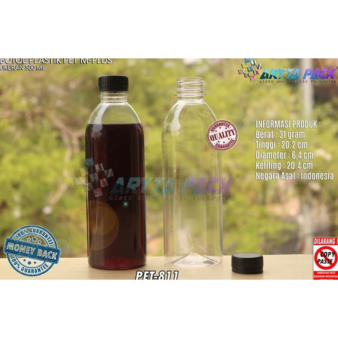 (GOJEK ONLY) BOTOL PLASTIK 500ML M-PLUS TUTUP HITAM SEGEL