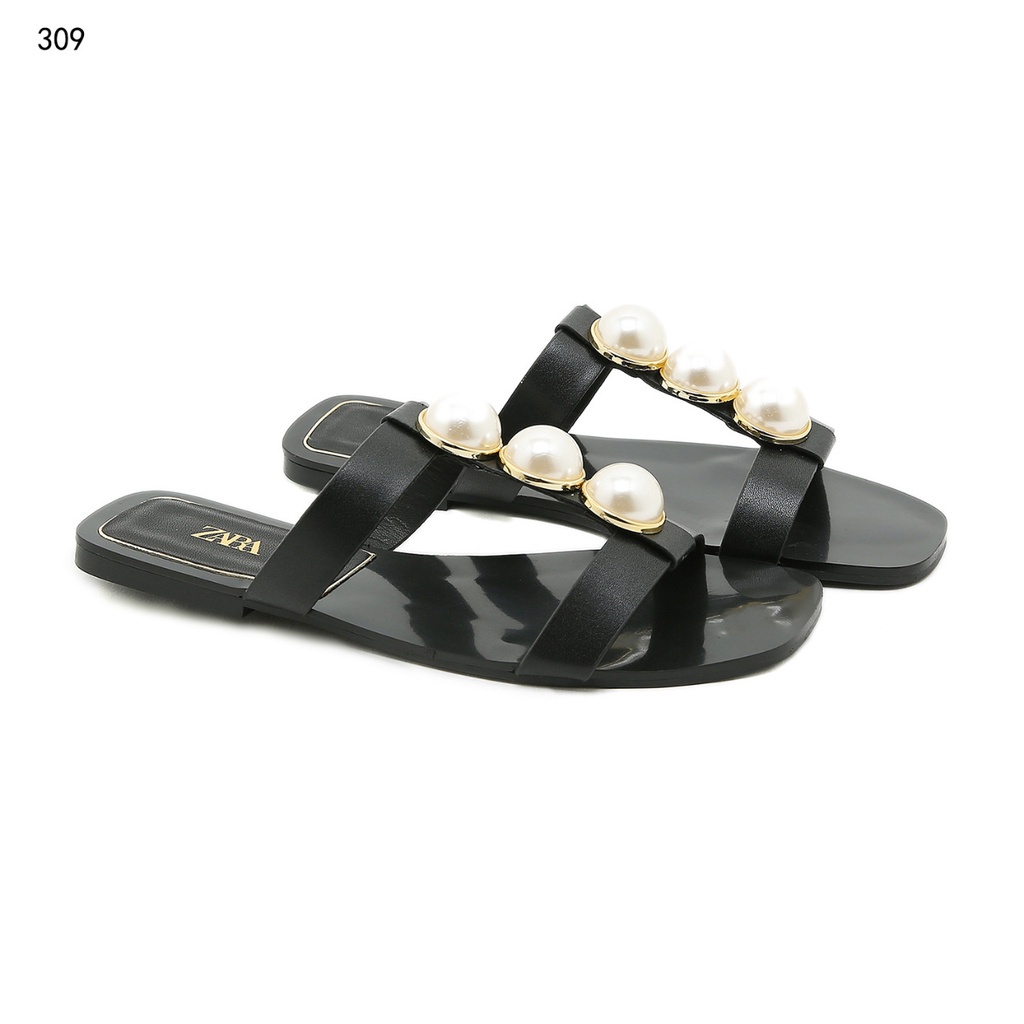 ZR Strappy Flat  Leather Sandals With Faux Pearls #309