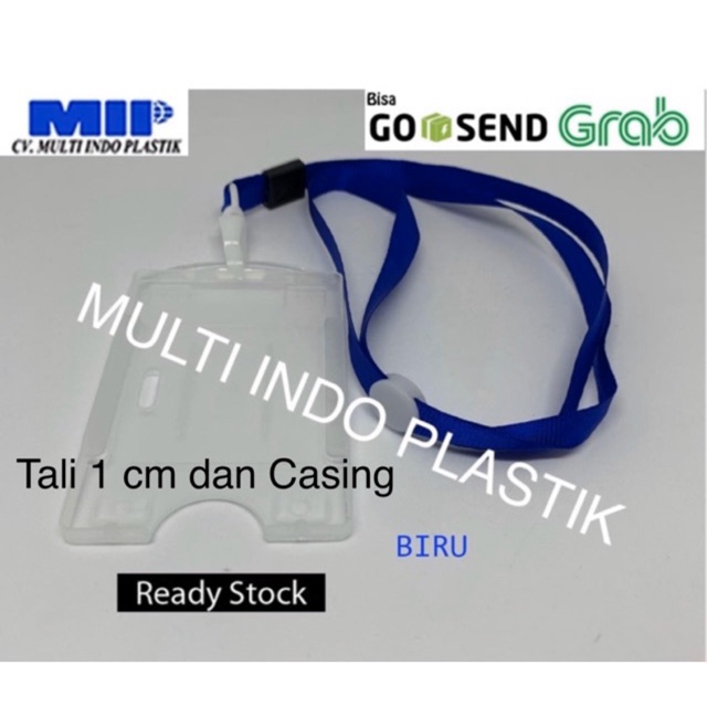 Tali id card biru/tali gantungan nametag/casing nametag/card holder murah/plastik id card/nametag