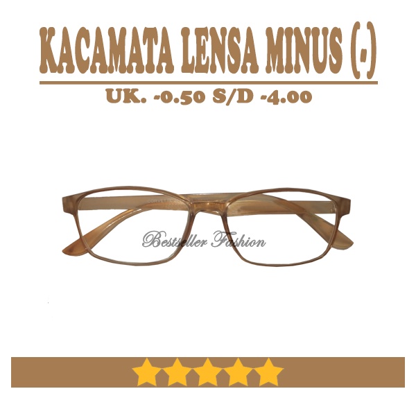 Kacamata Minus Uk. -0.50 s/d -4.00 Kotak Warna Coklat Muda Rabun Jauh Pria dan Wanita NOCASE