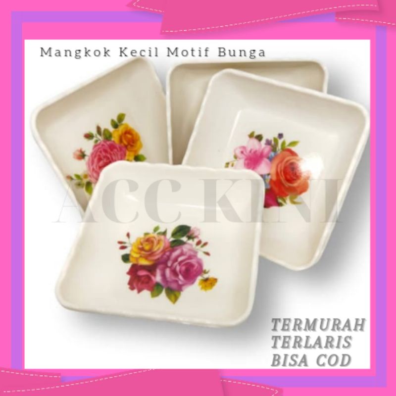 AccKini - Mangkok Kecil Motif Bunga Untuk Tempat Sambal Saus /Mangkok Kotak Kecil / Piring Kecil Sam