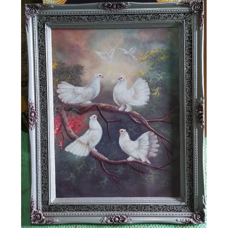 lukisan burung merpati lukisan asli kanvas