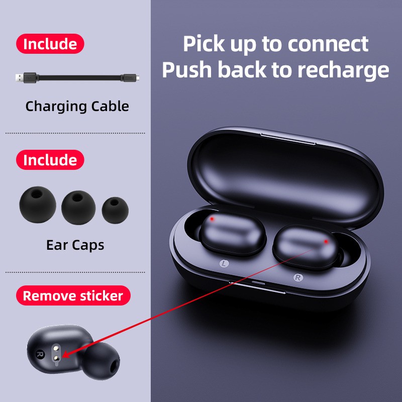 Earphone TWS Bluetooth 5.0 Fingerprint Touch with Charging Case GT1 GARANSI