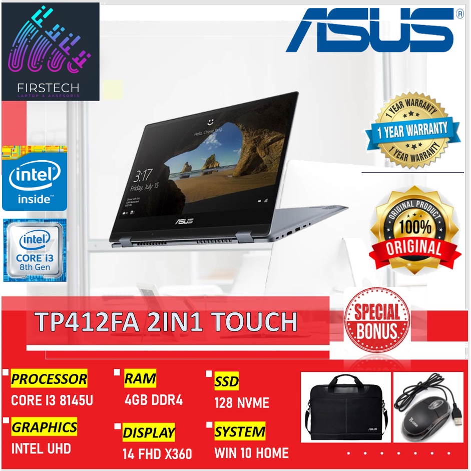 ASUS VIVOBOOK FLIP TP412FA 2IN1 TOUCH i3 8145 4GB 128SSD W10 14 FHD