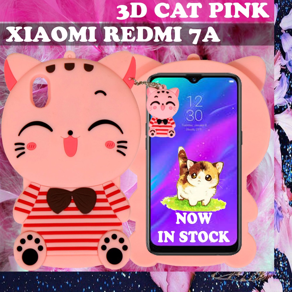 Case 3D Xiaomi Redmi 7A / Xiaomi Redmi Note 8 Pro / Xiaomi Redmi Note 8 / Xiaomi Redmi 7 / Xiaomi Redmi 8 / Xiaomi Redmi Note 7 / Xiaomi Mi A2 Lite / Xiaomi Redmi 6 Pro / Oppo A9 2020 Cat Pink Stripes Silikon 3D Baju Garis Merah Cute Case Karakter - Pink