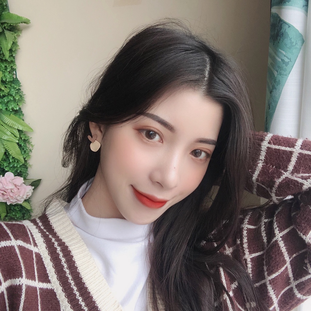 S925 Jarum Perak Anting Cakram Merah Muda Anting Gadis Cinta Bengkak Karamel Aksesoris Ceruk Geometris Mode Korea