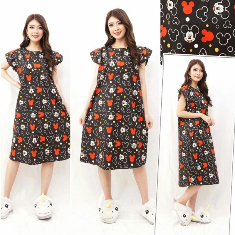Daster Batik Lengan pendek - Motif Acak / Campur - Leher Kancing /Batik karakter busui-Kpl mk hitam