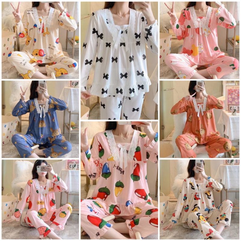 Baju Tidur Import Wanita Murah Piyama Import Wanita Motif Terbaru Jumbo LD120-150