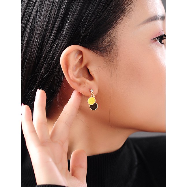 LRC Anting Tusuk Fashion Yellow Two-tone Flannel Ring Studs D59113