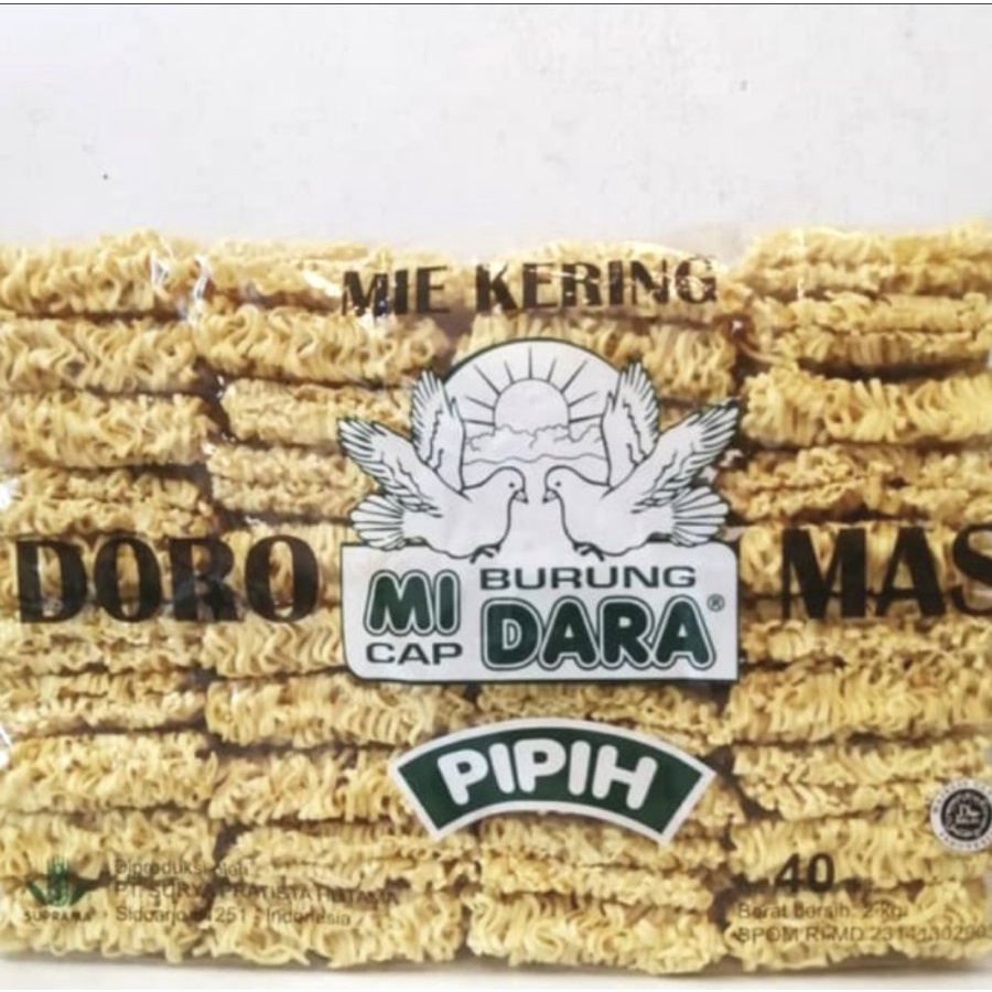 

Mie Kering Pipih Doromas Burung Dara 2 kg isi 40 Keping 1 Bal/Ball/Dus - Pipih Hijau