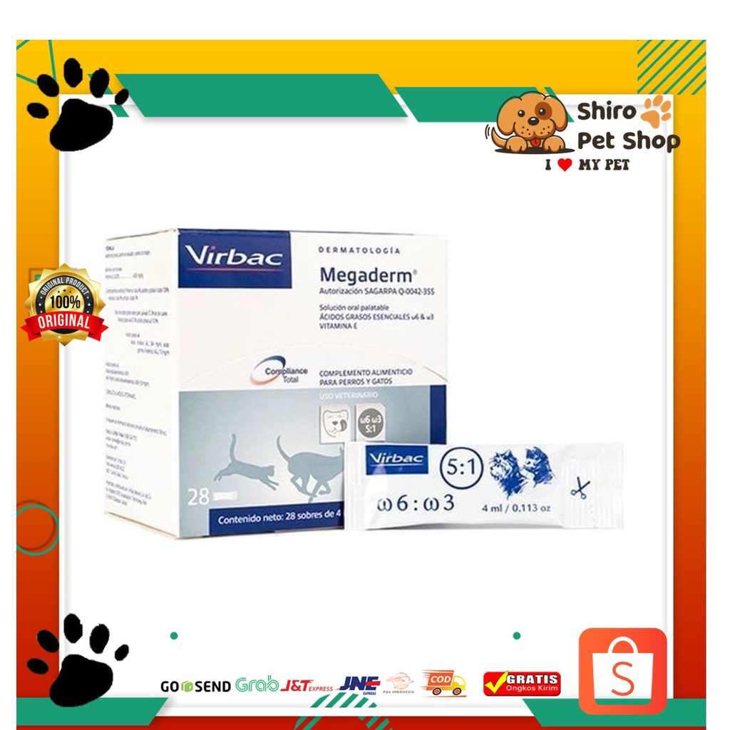 Virbac Megaderm Vitamin Untuk Kucing &amp; Anjing Sachet 4ml vitamin bulu kucing anjing