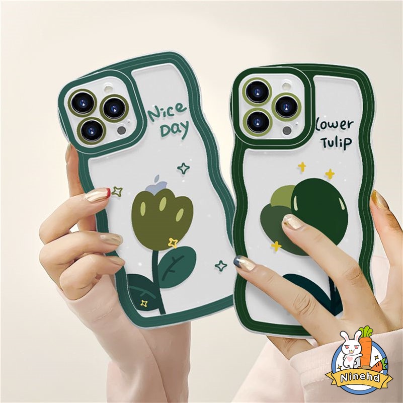 Soft Case Silikon Transparan Motif Bunga Hijau Untuk iPhone 14 13 12 11 Pro Max X Xr Xs Max 8 7 6 6s Plus