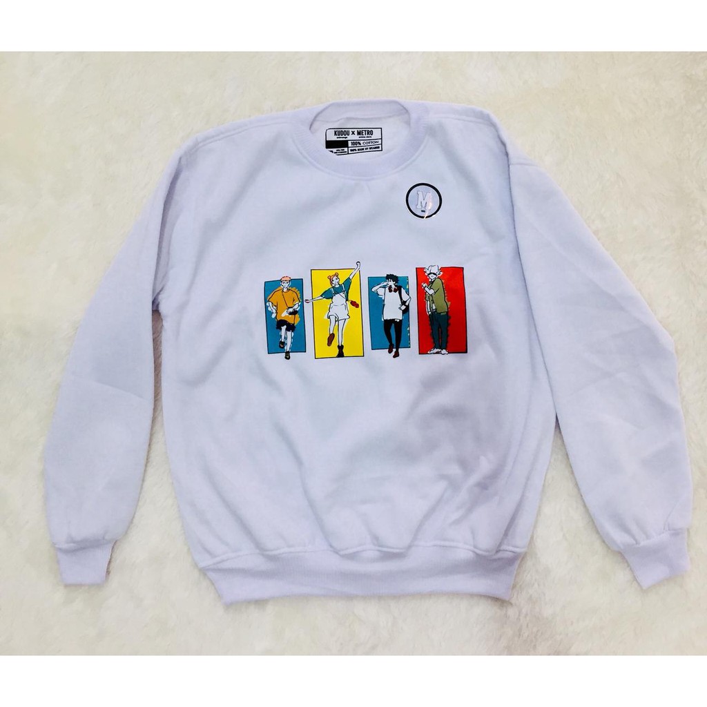 Crewneck Putih Jujutsu Kaisen Gojo Satoru, Yuji Itadori, Megumi Fushiguro, Nobara Kugisaki Character