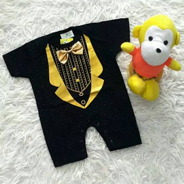 OZK Baju Baptis Romper Jumper Tuxedo Bayi Laki-Laki - hitam