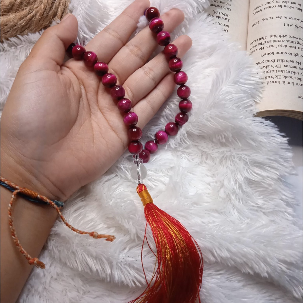 Tasbih 33 Batu Pink Tiger Eye 7 Chakra