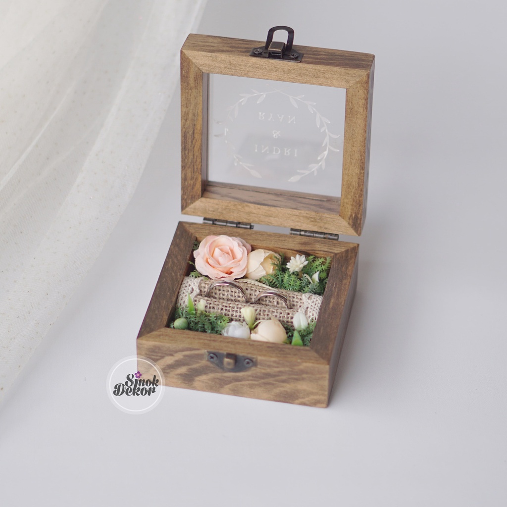 Ring Box Kotak Cincin Kayu Akrilik Ring Bearer Mahar Nikah