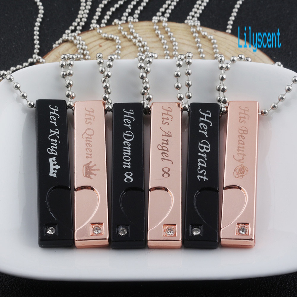 Kalung Berlian Imitasi Model Dog Tag His / Her Untuk Hadiah Valentine