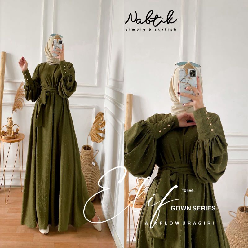 RESTOK LAGI ELIF GOWN BAHAN BARU Gamis muslimah [ NEW ] ELIF GOWN SERIES MAXY ORI BY NABTIK