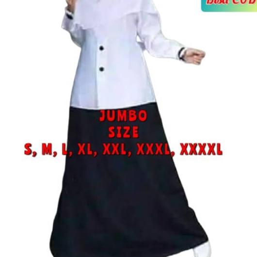 KIRIM HARI INI Dress Gamis Hitam Putih Seragam Kerja Kantor Wanita PNS PDH GURU Model SEtelan Terbar