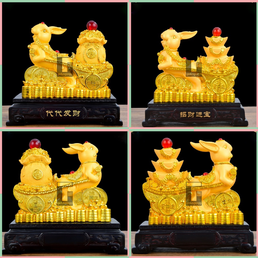 Pajangan Patung Hiasan Dekorasi Kado Hadiah Imlek Sincia Feng Shui Shio Sio Sheshio Hewan 12 Animal Zodiak Bintang Rabbit Rejeki Keberuntungan Fengshui Tahun Baru Cina Sio Kelinci Yenpao Yuanbao Kantong Uang Duit 2023 Gold Emas Kuningan Doff Besar Jumbo