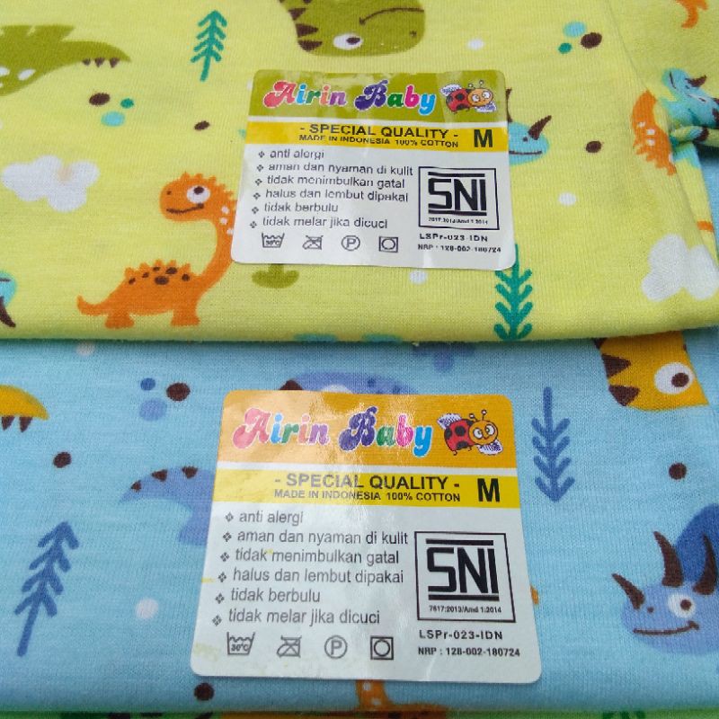 AIRIN BABY 3PC Kaos Oblong Bayi Kancing Pundak Full Print Warna Lembut dan SNI Ukuran M L