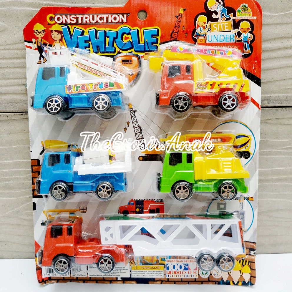 Construction Vehicle 6338 Mainan Truk Konstruksi Truck Damkar Trailer Molen