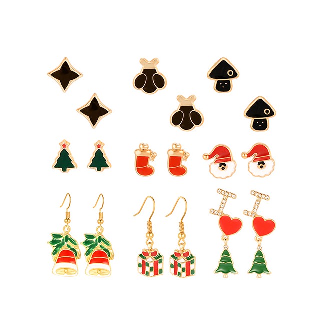 LRC Anting Set Fashion Color Christmas Earrings Earrings Set Of 9 D18708