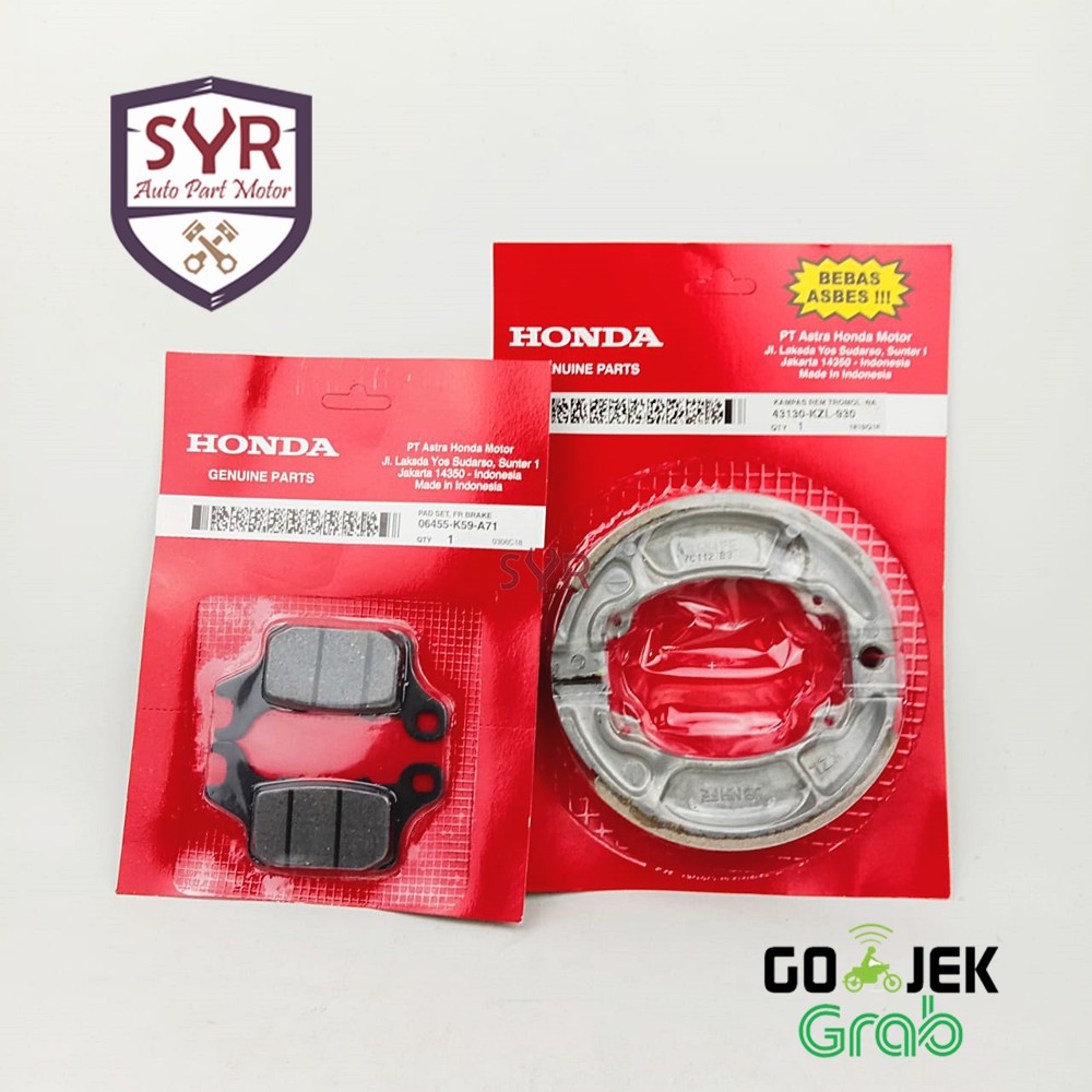 PAKET KAMPAS REM DEPAN BELAKANG GENIO VARIO 150 2018 KE ATAS DAN BEAT DULUXE (K59+KZL)
