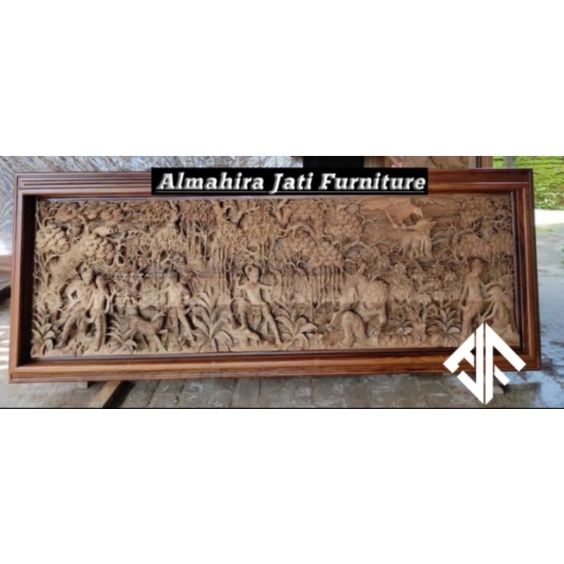 Hiasan Dinding Karya Seni Ukir Relief 3D Motif Ramayana ( Rama & Shinta ) / Ukiran Relief 3D Kayu Ja