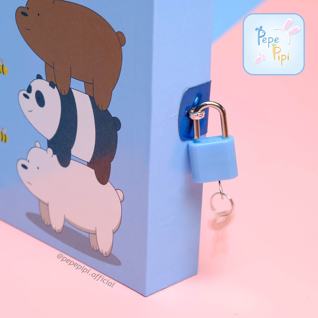 Buku Diary WBB We Bare Bear Note Book Dengan Kunci Gembok Tebal