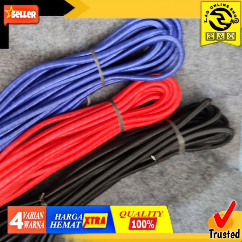 Tali String karet elastis kuat diameter 8mm , mutlifungsi , tali tenda , tali bagasi motor mobil , rooftrack , tali barang pickup , tali gunung camping , tali tidak licin kokoh outbond traveling rescue ayunan tambang karet tidak mudah putus