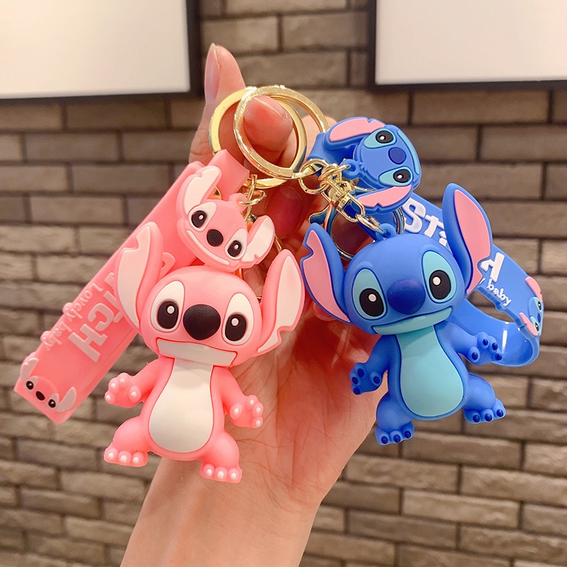 Gantungan Kunci Anime Disney Kartun Mickey Mouse Minnie Lilo &amp; Stitch Boneka Lucu Keyring Ornament Gantungan Kunci Mobil Liontin Mainan Anak