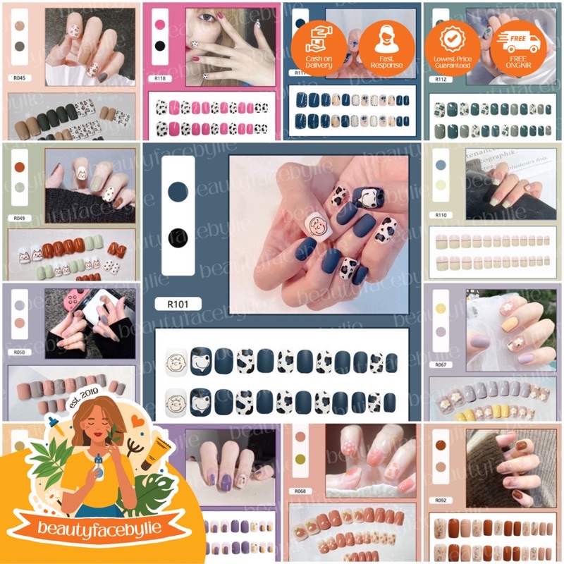 Kuku Palsu Nail Art 3D 24PCS Tahan Air Free Lem