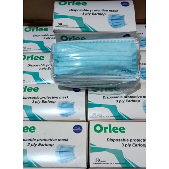 MASKER ORLEE ORIGINAL MODEL MEDIS 3 PLAY EARLOOP ISI 50 PCS