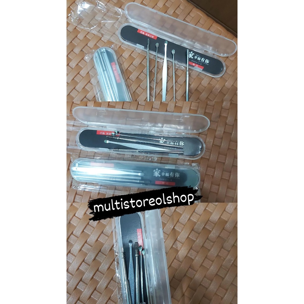 {MLTSTR} korek kuping set isi 5 stainless ear pick 5 pcs set pembersih telinga