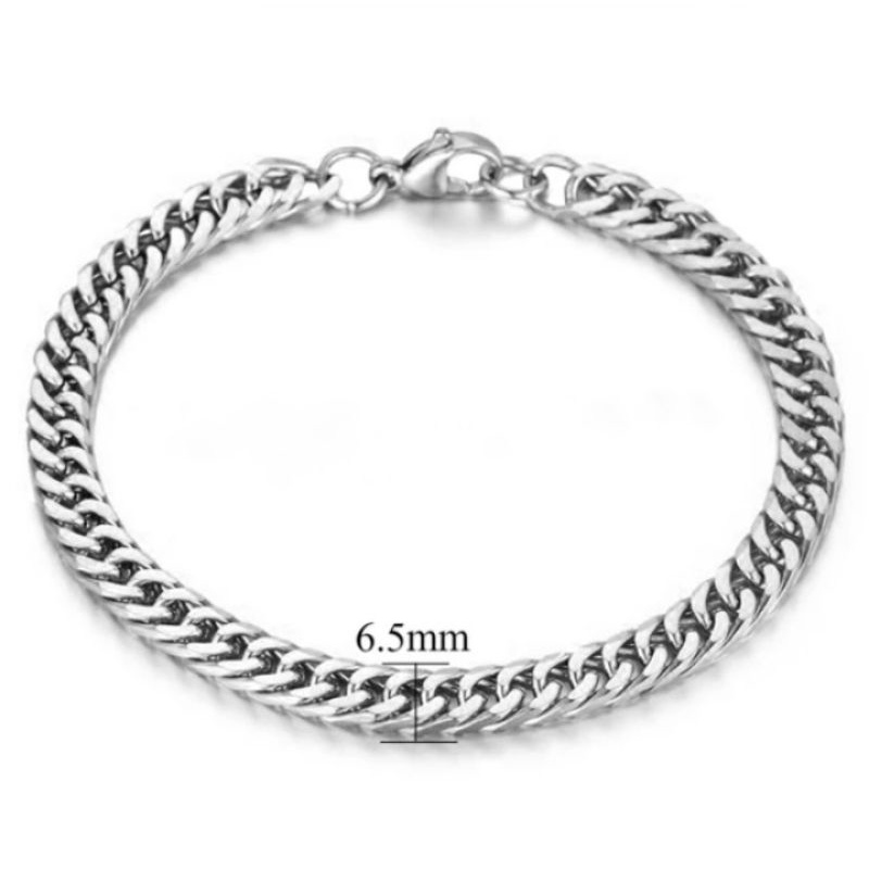Gelang Rantai Titanium Pipih Silver Pria Wanita DiJAMIN Tdk karat