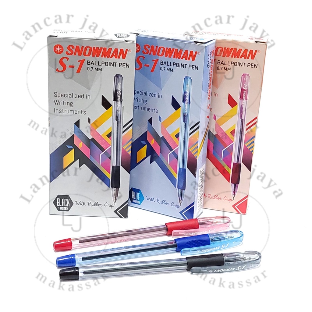 

[1 BOX / 12 PCS] Pulpen Ballpoint SNOWMAN S1 S-1 Semi-Gel Pen 0.7 mm