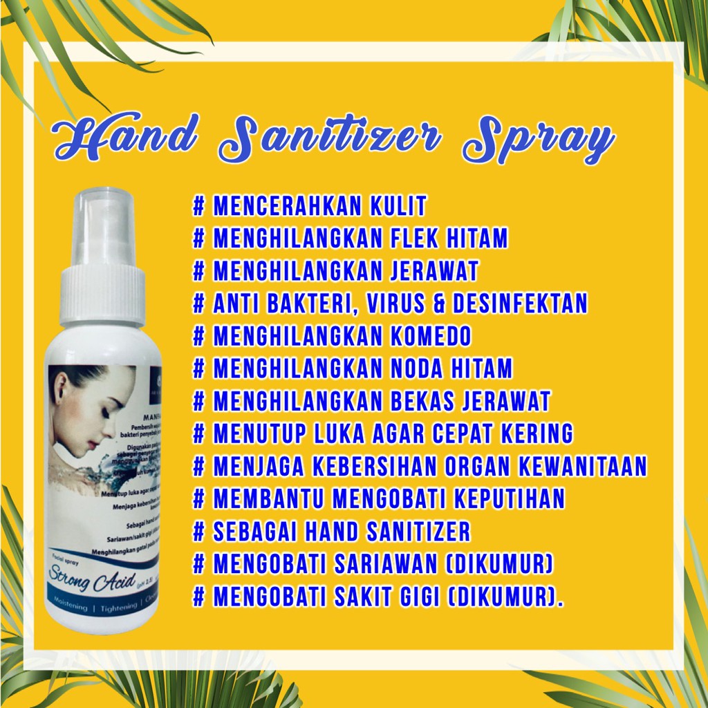 Hand Sanitizer Spray  Strong Acid pH 2,5 Non Alkohol 100 ml