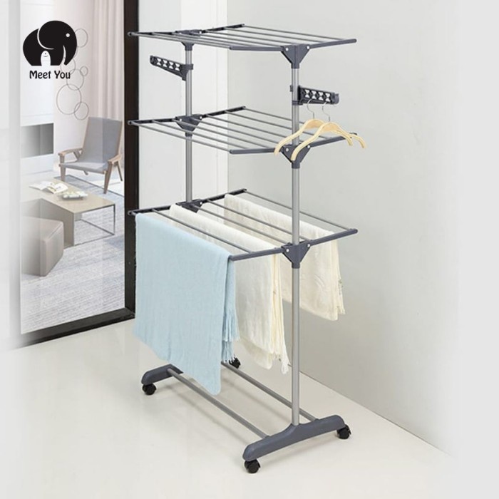 RAK JEMURAN 3 TINGKAT / RAK JEMUR 3 SUSUN / RAK JEMURAN PAKAIAN BAYI - ABU-ABU