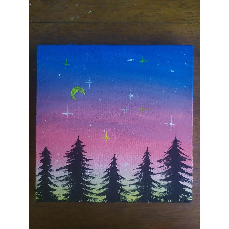 Canvas painting aesthetic/ Lukisan dinding handmade/ Lukisan earth tone/ Mountain painting 20x20