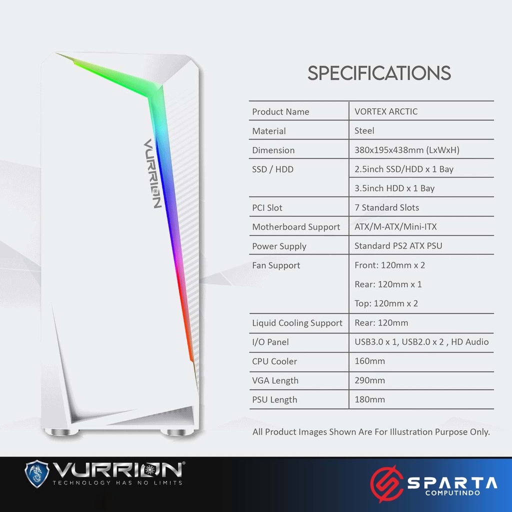 Casing Vurrion Vortex Froze Edition White Gaming Case