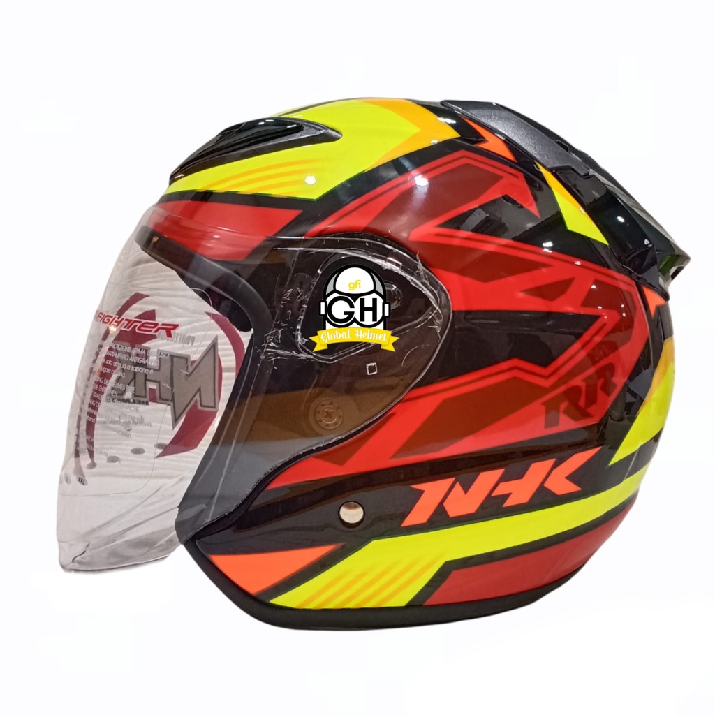 HELM NHK R6 MOTIF STARCO BLACK YELLOW RED HALF FACE NHK R6 MOTIF